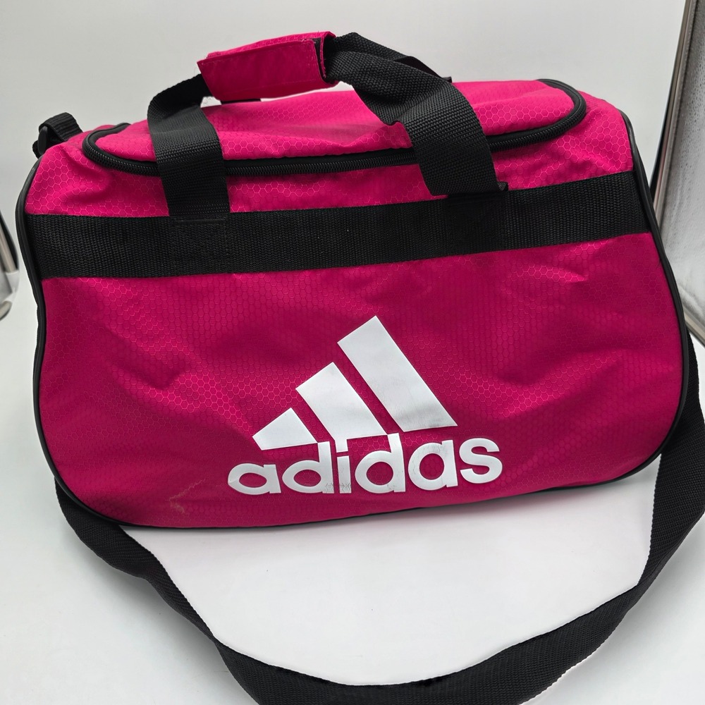 Adidas Pink Honeycomb Duffel Bag Small Gym Travel Sport Shoulder Bag Hot Pink
